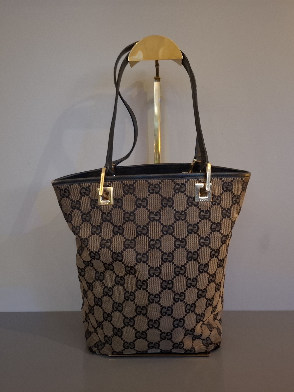 Gucci Signature GG  Supreme Tote with Gold-Tone Accents